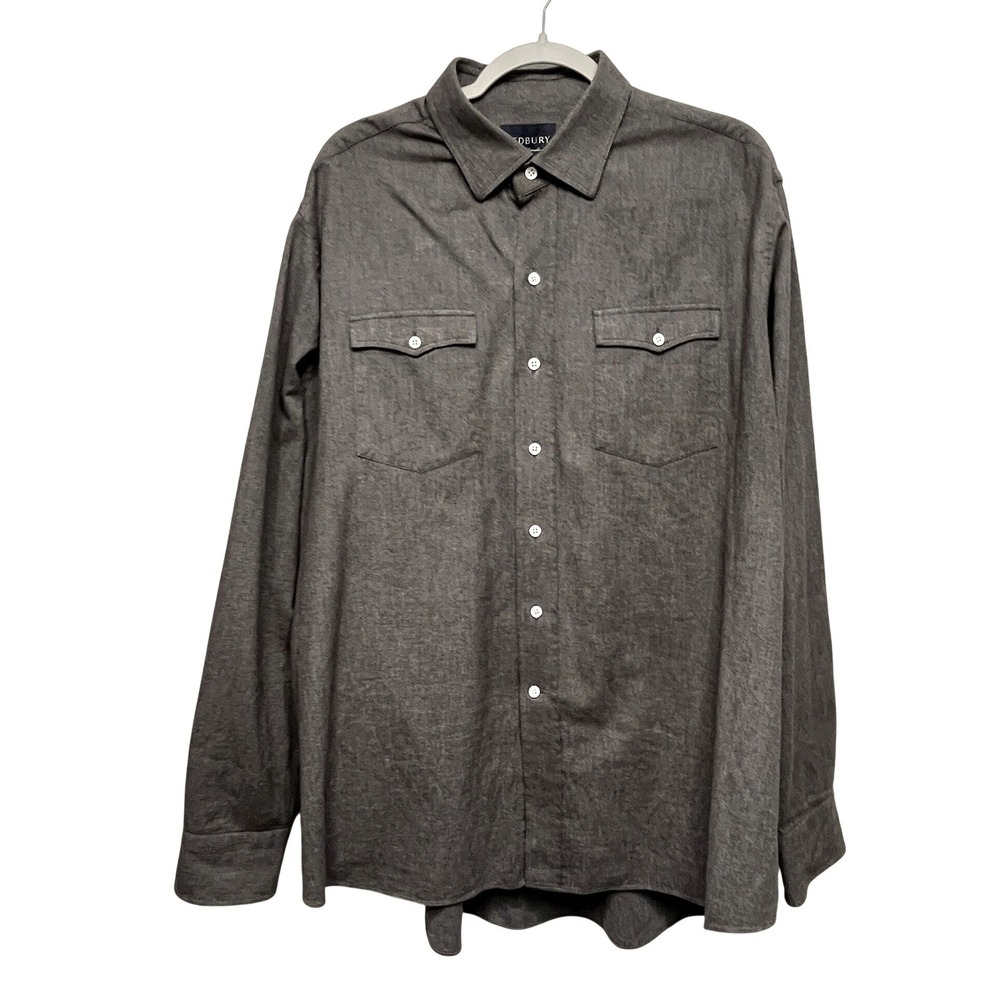 Ledbury Brown Melange Long Sleeve Button Down Utility Shirt Mens 18 in XL